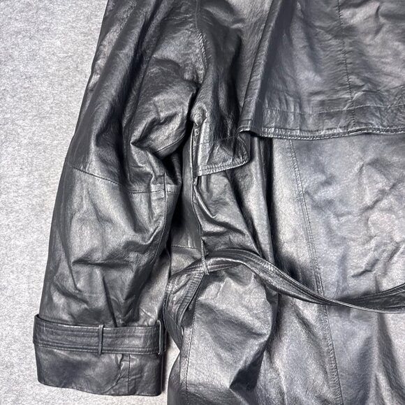 Phase 2 Coat XL Black Leather Jacket Metal Gothic Marilyn Manson Rain Trench - Picture 11 of 13